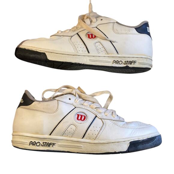 Vintage 90s Wilson Pro Staff White Low Rise Lace Up Athletics Shoes Size 11.5 - Picture 1 of 16